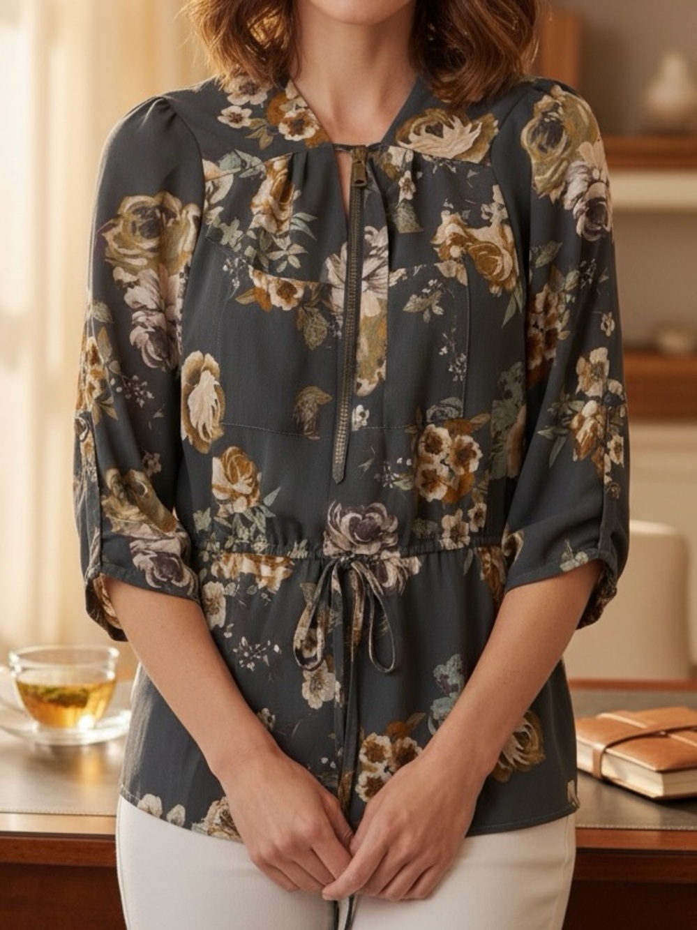Streetwear Society Charcoal Floral Blouse